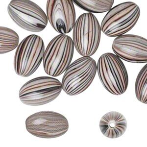 Vintage Y2K Striped Oval Brown Black White 20x13mm Acrylic Beads 10 pcs